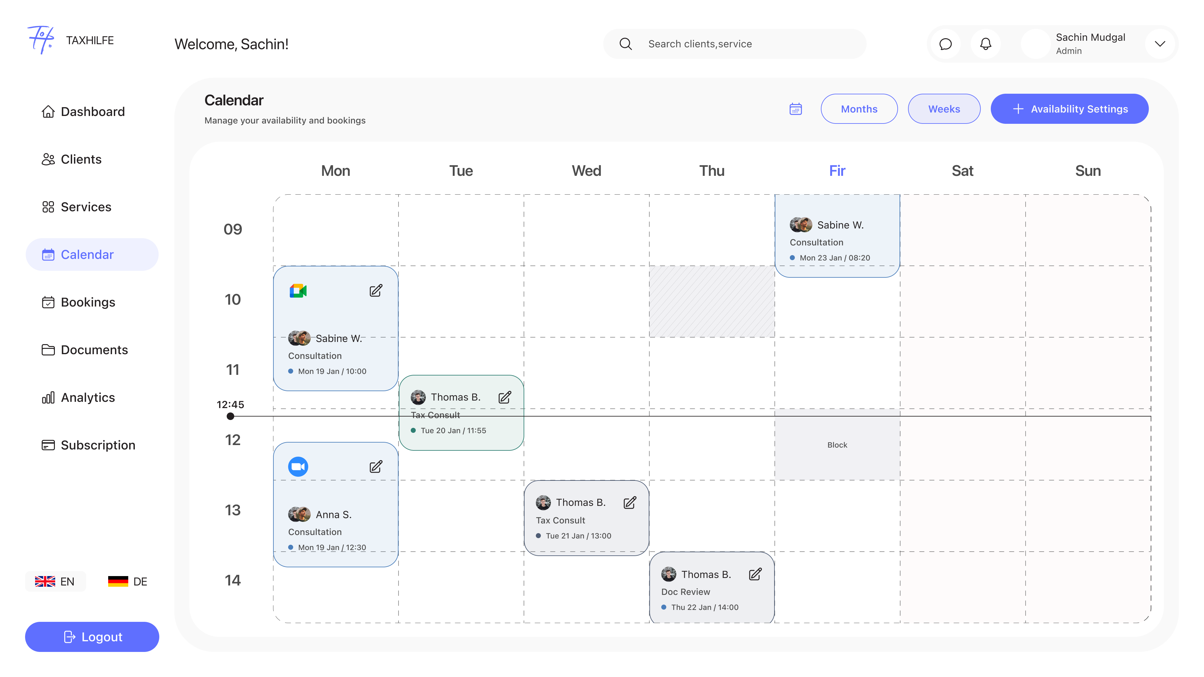 TaxHILFE advisor dashboard